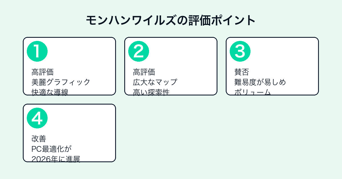 モンスターハンターワイルズの評価ポイント（グラフィック・探索性・難易度・PC最適化）